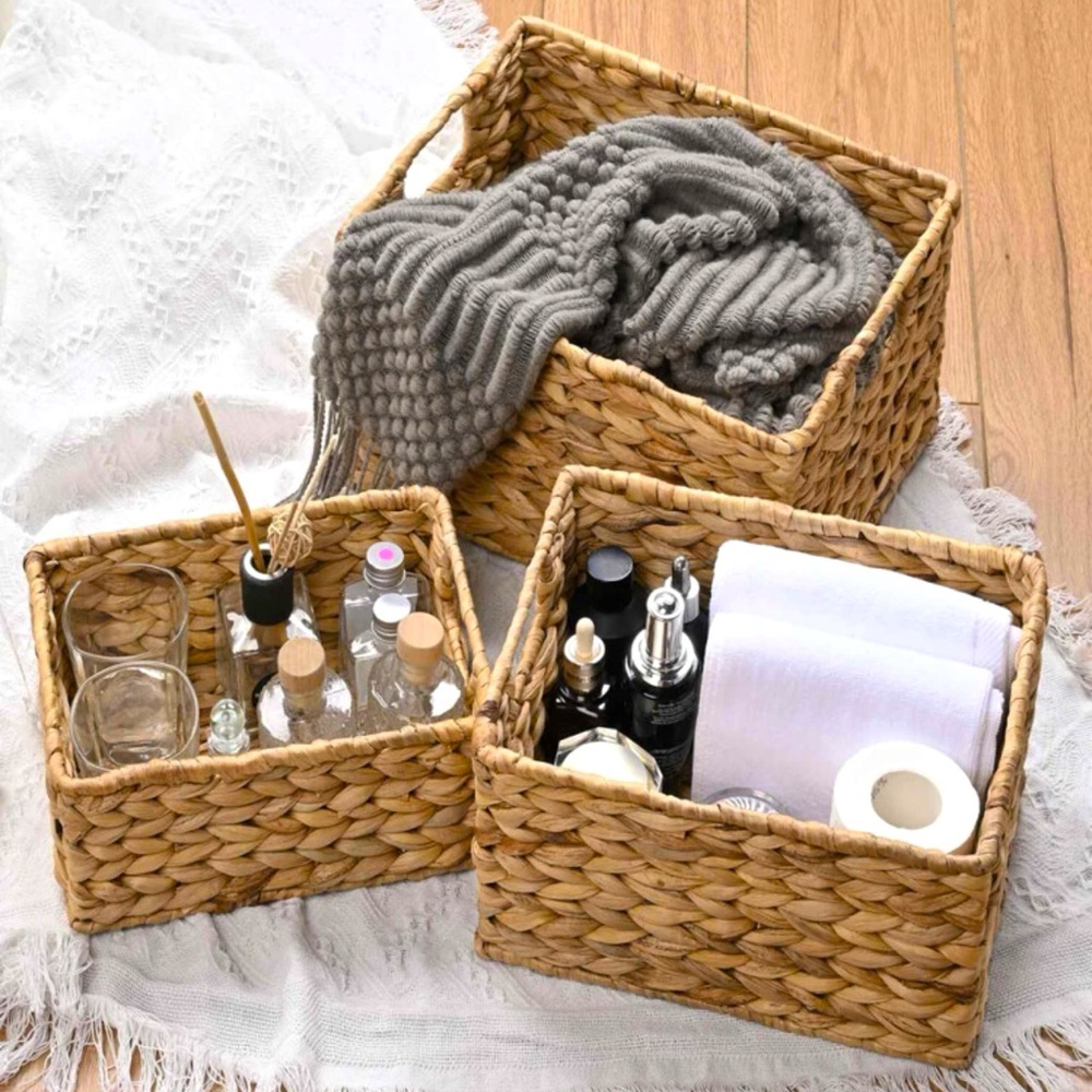 NWT. 3 Pack Large+Medium+Small Handwoven Baske Hyacinth Wicker Storage